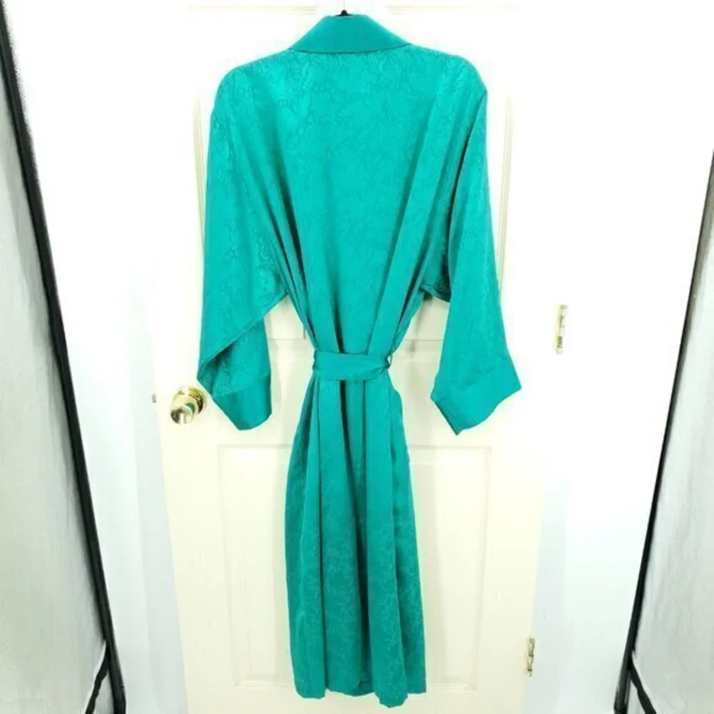 VTG Victoria's Secret Gold Label Full Length Satin Robe M Green